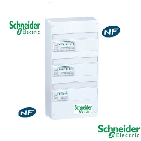 Schneider Electric – Coffret électrique T3-T5 3 rangées 19 modules 63A 230V – 2 inter. diff. 40A Type A – 10 disjoncteurs pour installations rapides