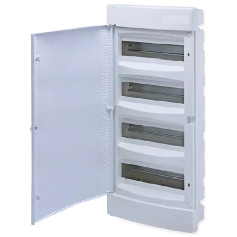 Coffret électrique encastré 52 modules – 4 rangées – IP40 – Montage en cloison creuse – Porte pleine couleur blanche