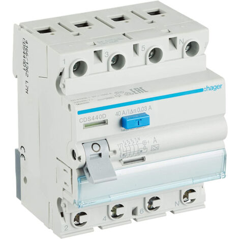 Interrupteur différentiel - 4 x 40A - 30 ma - Type A - CDS 440 D - 6 KA Hager (1/3)