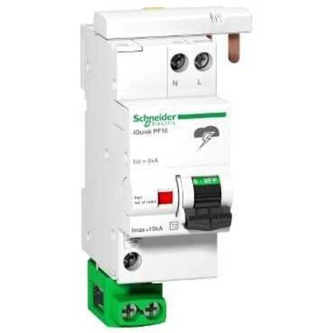 Schneider Electric – Parafoudre Type 2 10kA – Protection contre surtensions temporaires – Tension 230V – Disjoncteur intégré – Rail DIN 9mm - PF 1 P N