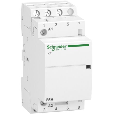 Schneider Electric – Contacteur pour tableau électrique 25A A9C20833 – 3NO 230V – Installation sur rail DIN 35mm – Durée de vie électrique 200000 cycles - Acti9