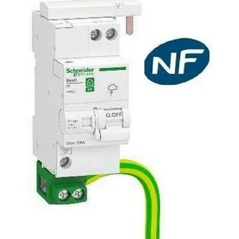 Schneider – Parafoudre type 2 10kA 1P+N – Installation électrique logement – Câble de terre HO7VK prémonté – Disjoncteur intégré Icu 4.5kA