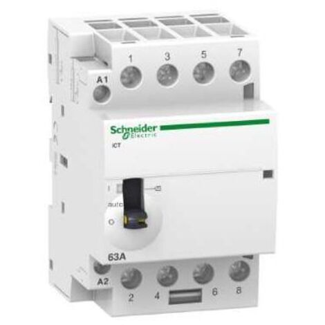 Schneider Electric – Contacteur à commande manuelle 63A 4NO 240VCA 50Hz – Pour chauffe-eau – Installation sur rail DIN – Durée de vie électrique 200 000 cycles - A9C21864