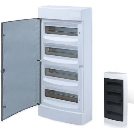 Coffret électrique nu 48 modules – 4 rangées – Indice de protection IP40 – Montage en saillie avec porte translucide teintée