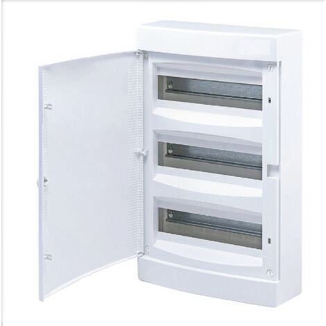 Coffret électrique Apparent 18 modules sur 3 rangées ( 3 x18 M ) avec porte blanche opaque avec borniers de terre