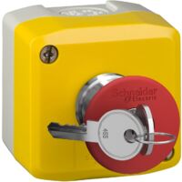 Schneider Electric – Boitier jaune d'arrêt d'urgence à clé complet avec contacts 1NF – Étanche IP66 – Pour unités de signalisation et de contrôle