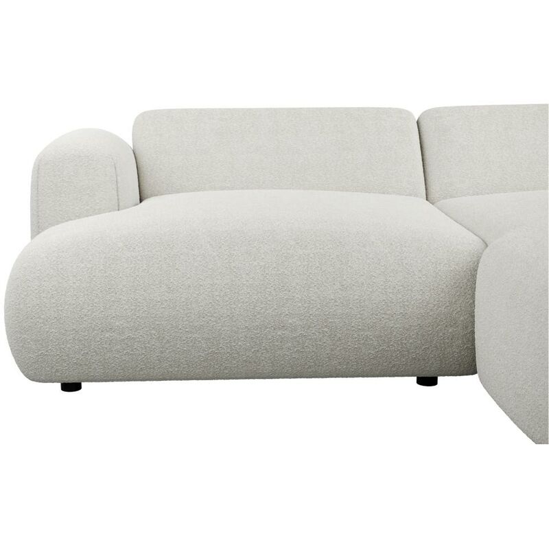 Grand canapé d'angle gauche en tissu bouclette blanc POGNI