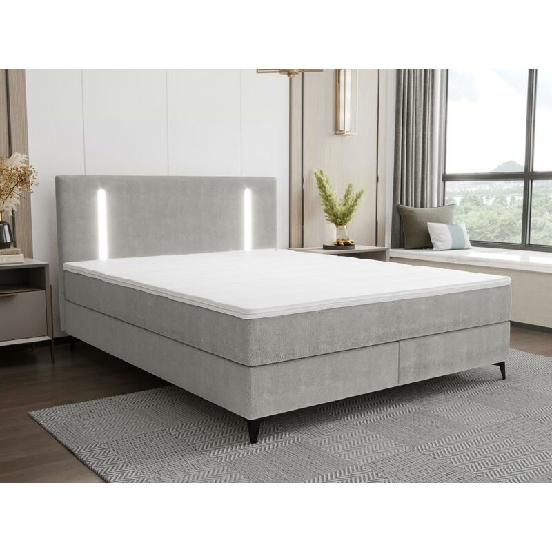 Lit boxspring 160x200 avec coffre de rangement en velours gris DAKOTA