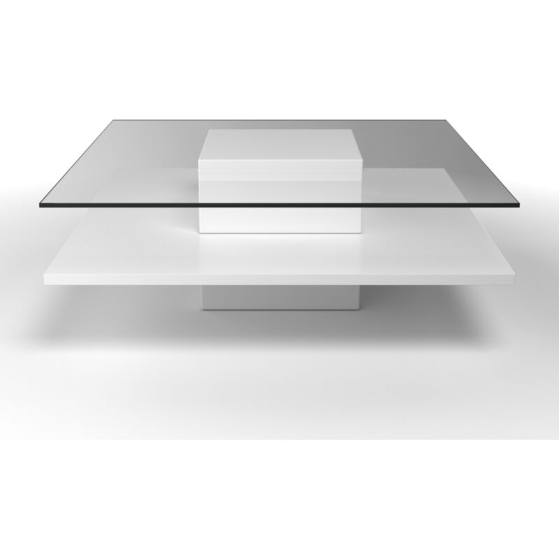 Table basse - Verre trempé & MDF blanc. ISANIA II