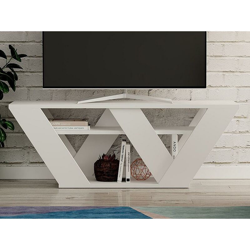 Meuble TV design Pipralla - L. 110 x H. 40 cm - Marron chêne
