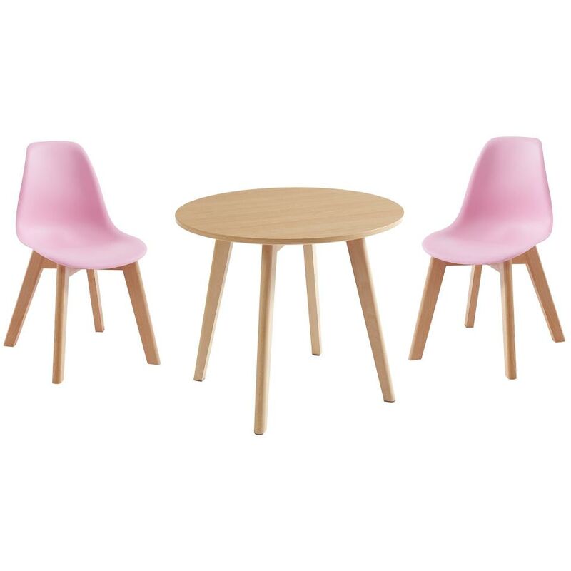 Vente-unique - Ensemble Table Enfant LOULOUNE + 2 chaises POUPINETTE -  Naturel et Rose