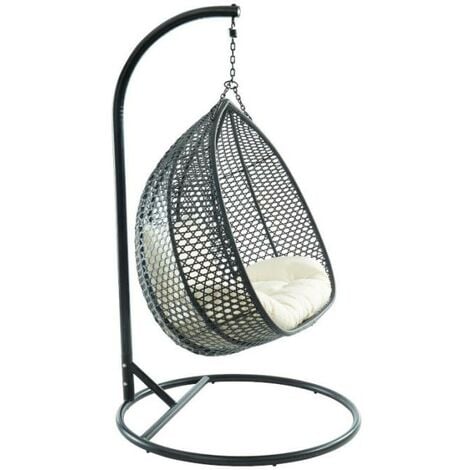 Chaise suspendue fauteuil œuf intérieur/extérieur coussin gris + housse noir