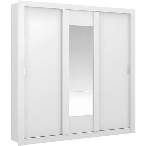 Armoire miroir de chambre blanc chêne 3 portes 2 tiroirs pas cher