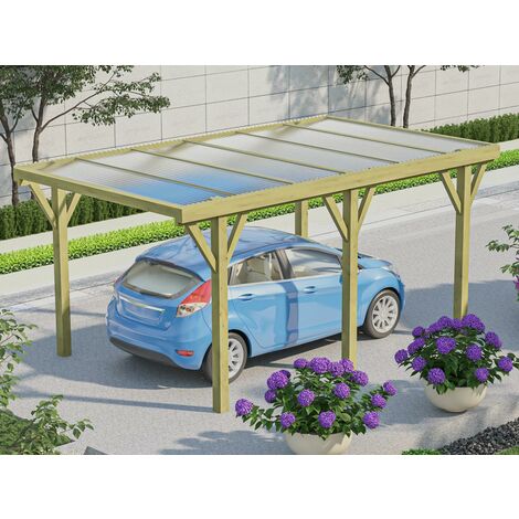 Carport pergola simple autoporté en bois traité - avec toit en PVC - 1 voiture - 15 m² - OURANOS