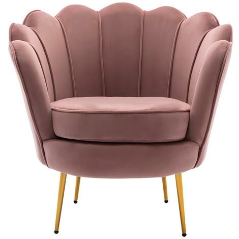 Chaise coquillage chaise design pieds métal dorés effilés velours rose  poudré