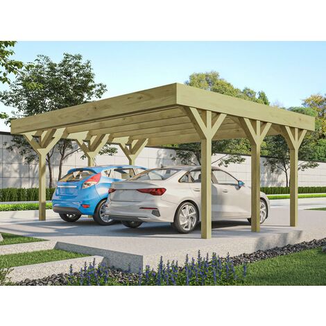 Carport pergola double autoporté en bois traité - 2 voitures -  30 m² - ARIANE