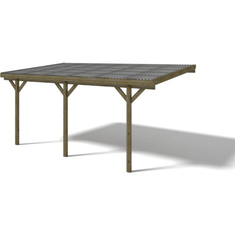 Carport pergola simple adossé en bois traité - avec toit en PVC - 1 voiture - 15 m² - HELENE