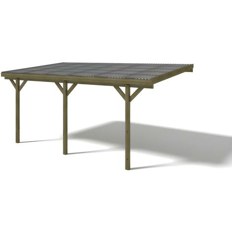 Carport pergola simple adossé en bois traité - avec toit en PVC - 1 voiture - 15 m² - HELENE