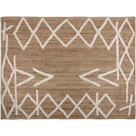 Tapis en jute et coton tissé main - 160 x 230 cm - Naturel et