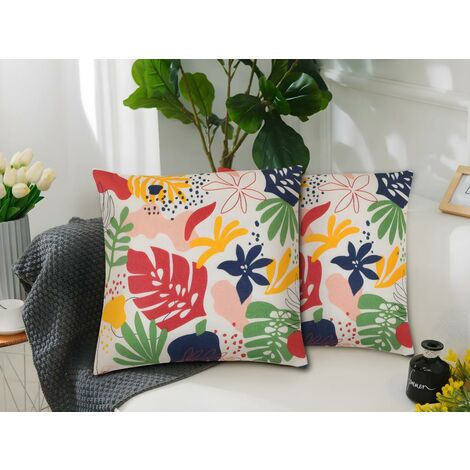 Lot de 2 coussins d'extérieur motif feuille multicolore 45 x 45 cm