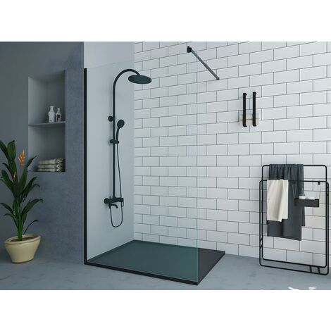 Paroi de douche à l'italienne noir mat au style industriel - 120x200 cm - DAREN