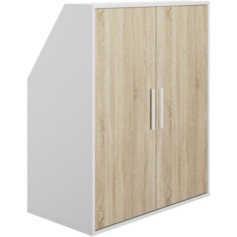 Meuble sous pente 6 portes et 2 niches coloris blanc et naturel - ADEZIO