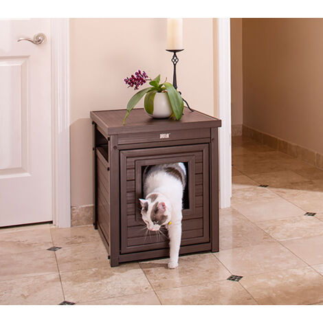 Arenero para Gatos Cubierto Borneo - Fabricado en ECOFLEX - Integra el arenero en la decoración de tu hogar, 58x44,6x70,2 cm, 4 Colores (Marrón)