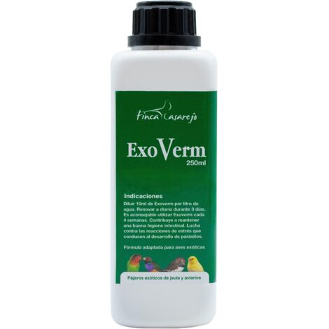 ExoVerm – Complemento nutricional líquido para canarios, loros y periquitos – Apoyo digestivo y bienestar intestinal – Formato 250 ml