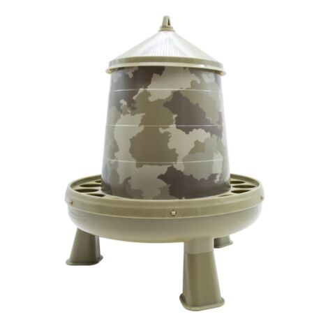 Comedero con Patas para Gallinas y Otras Aves – Capacidad de 2 kg – Tolva en Colores Tipo Camuflaje – Alimento Siempre Limpio (1/4)