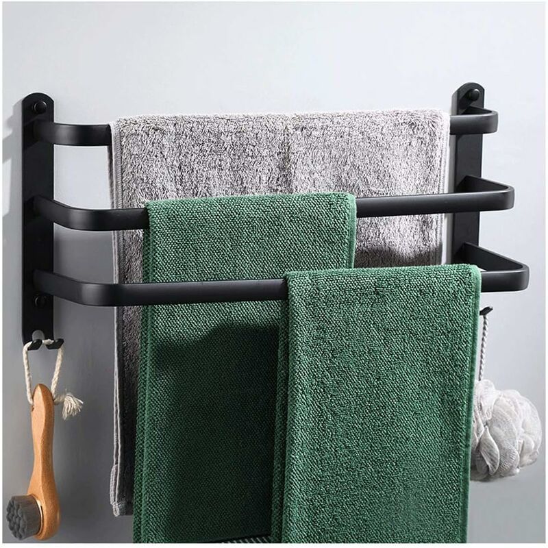 Toallero de aluminio montado en la pared 3 niveles con ganchos 30cm Toallero  negro impermeable para baño cocina baño