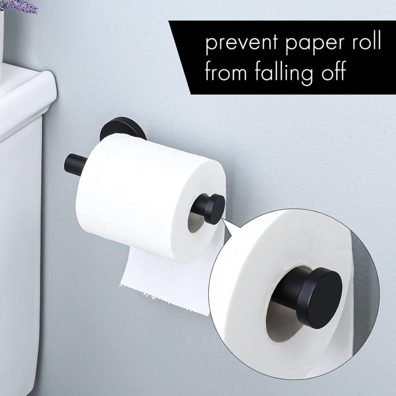 Kit De 2 Soportes Para Papel Higiénico Y Toalleros, Ventosa, Color Negro Mate