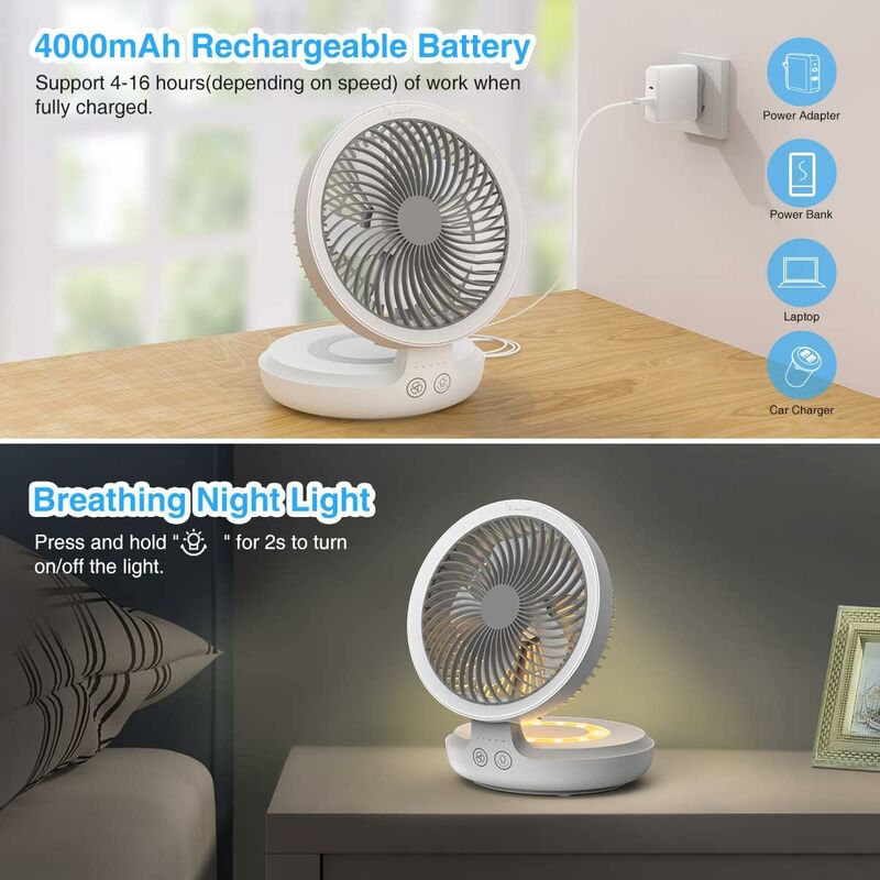 Ventilador silencioso, ventiladores de mesa oscilante de 25 cm, ventilador  inalámbrico de 4 velocidades, ventilador de escritorio de batería  recargable usb de 5000mah para dormitorio, mesa, oficina (azul)