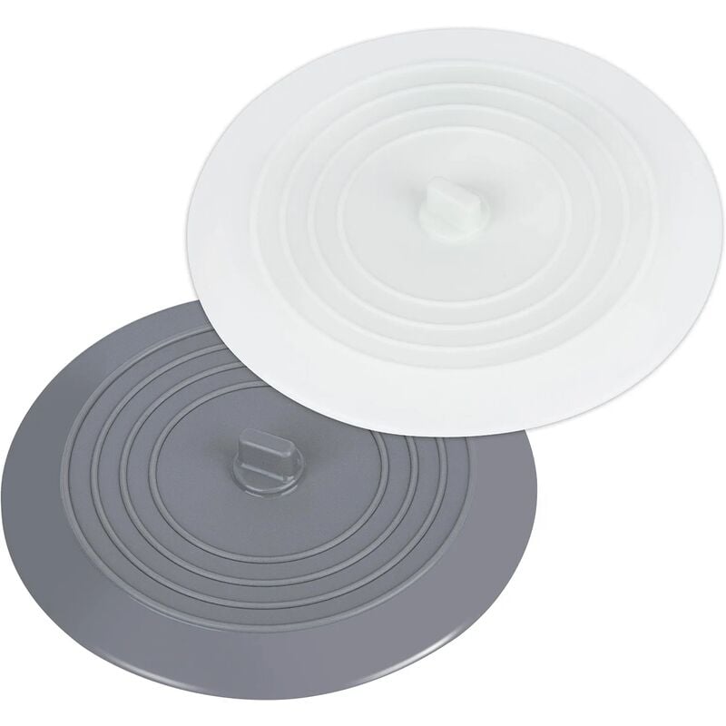 NORCKS Tapón de Silicona Desagüe, Tapón de Drenaje Universal Desmontable Goma Tapones Fregadero para Cocina, Baño, Lavandería, Lavabo, Ducha, Desagües Piso, 6 Pulgadas, Blanco y Gris (2PCS)