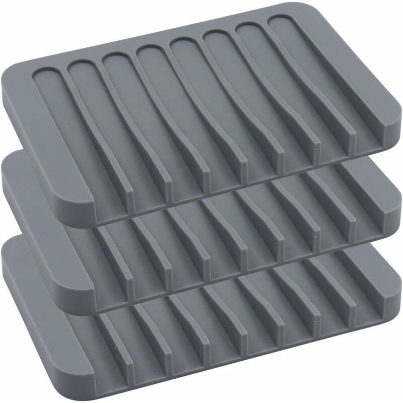 NORCKS Juego de 3 jaboneras de silicona con flujo automático, caja de jabón para baño, cocina o viajes, gris