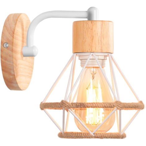 Aplique Retro Vintage Lampara De Pared De Hierro Y Madera Lámpara De Pared Interior Blanco Para Salón Dormitorio Cocina