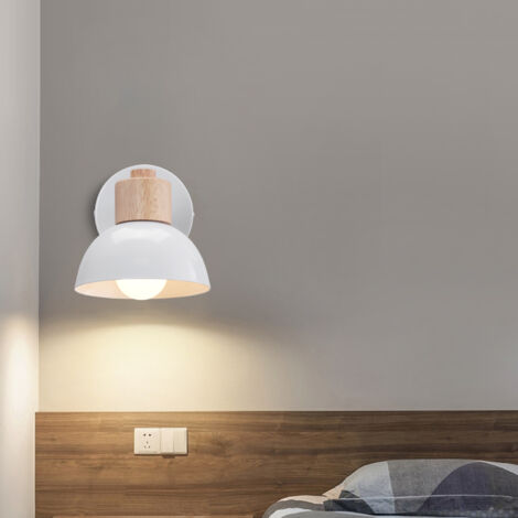 Apliques De Pared Moderno Retro 20CM Apliques De Pared De Metal De Madera Apliques De Pared Nórdica Simple Para Sala De Estar Estudio (Blanco) E27