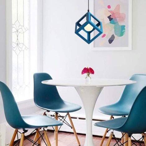Lámpara De Techo Vintage Retro Con Forma De Cubo De Lámparas De Colgar Colorida Moderna Azul