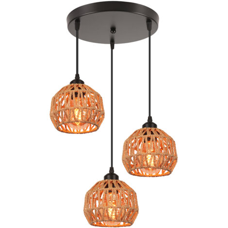 3 Luces Lampara Techo Interior De Metal Lámpara De Techo Vintage De Cuerda De Cáñamo Para Sala De Estar Dormitorio Pasillo