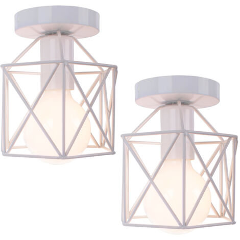 2X Lámpara De Techo Creativa Geométrica Lámpara De Araña Retro Industrial Pantalla De Metal Blanco Para Interior Bar Office