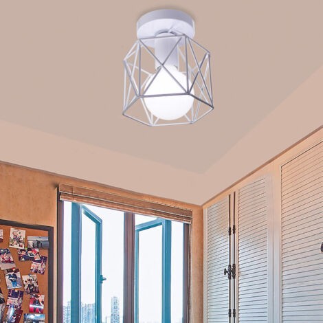 2X Lámpara De Techo Creativa Geométrica Lámpara De Araña Retro Industrial Pantalla De Metal Blanco Para Interior Bar Office