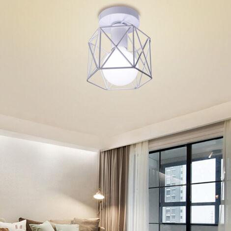 2X Lámpara De Techo Creativa Geométrica Lámpara De Araña Retro Industrial Pantalla De Metal Blanco Para Interior Bar Office