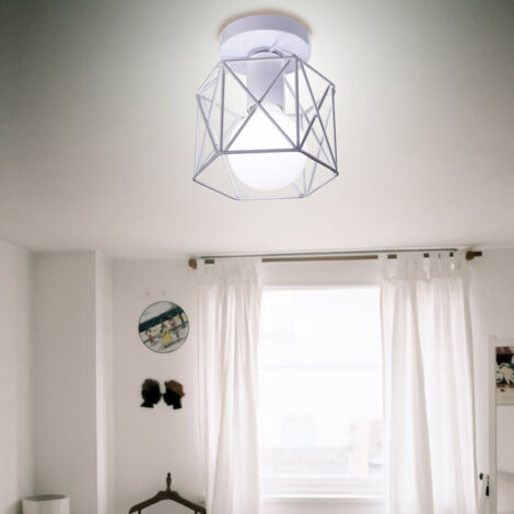 2X Lámpara De Techo Creativa Geométrica Lámpara De Araña Retro Industrial Pantalla De Metal Blanco Para Interior Bar Office