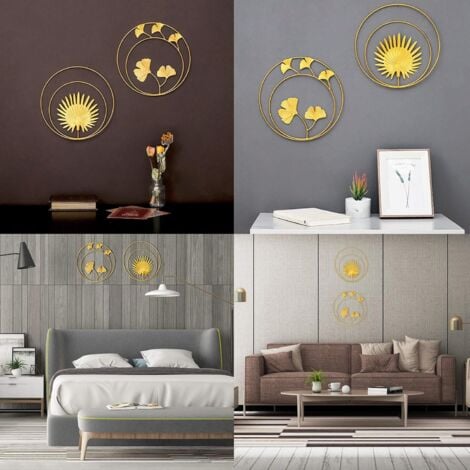  4 adornos redondos de pared de fácil instalación, gran  decoración de pared de metal dorado, decoración de pared de hojas de metal  dorado, decoración de pared para dormitorio, piezas colgantes, decoración