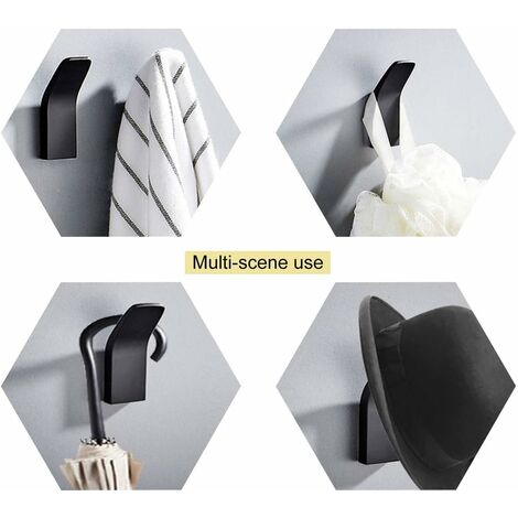 NORCKS 6 ganchos adhesivos de pared, ganchos para colgar sin taladrar, gancho  para toallas de puerta, perchas adhesivas para baño, dormitorio, cocina,  aluminio, negro