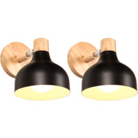 2PCS Apliques Retro Interior Lámpara De Pared Ajustable De Madera Metal E27 Lámpara De Pared Vintage Para Salón Dormitorio Baño (Negro)