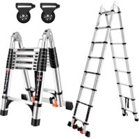 5M(2.5+2.5) Échelle Télescopique , Echelle Pliante con Polea Extraíble, Escabeau Télescopique en Aluminium, Charge 150kg