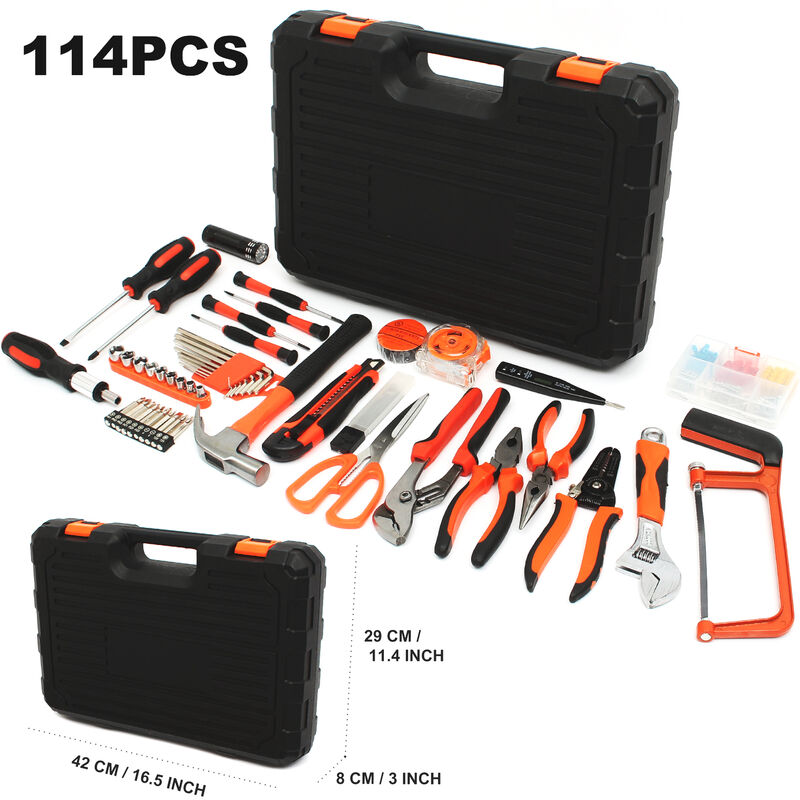 114-teilig Haushalt Werkzeugkoffer, Haushaltswerkzeugkasten tragbar,  stabile Heimwerker-Werkzeugsatz, Hochpräzisionswerkzeuge