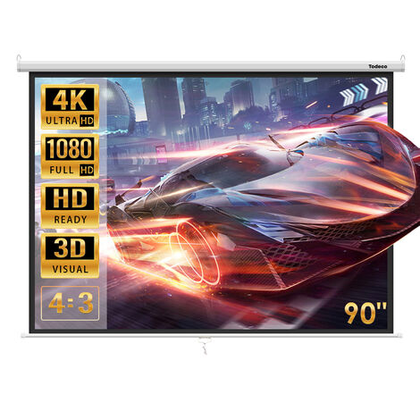 Leinwand, Hängeleinwand 90" Zoll 137 x 183 cm, Format 4:3, Heimkino mit 4K Full HD 3D, manuelle Rolloleinwand für Heimkino und Präsentation