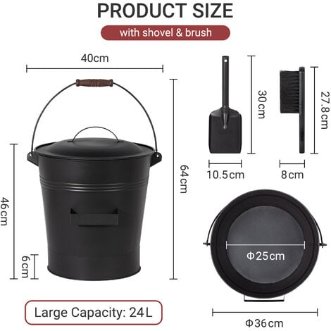 Ascheimer Mit Deckel 24 Liter Verzinkt - Ovaler Kamineimer Mit Holzgriff