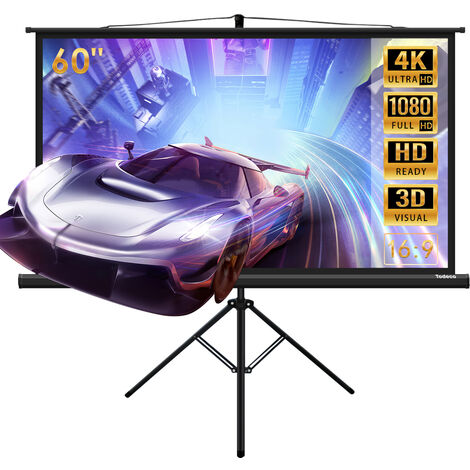 Leinwand mit Stativ 60 Zoll, Tragbar Projektor Leinwand, 130 x 75 cm, 16:9, 4K HD Klappbar Beamer Projektion Filme Leinwand für Indoor Outdoor Home Theater